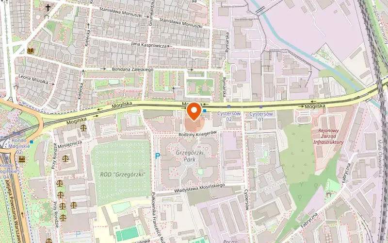 Stadtplan von Krakau mit Markierung des Coding-Moose-Büros in der Mogilska 43, östlich vom Rondo Mogilskie